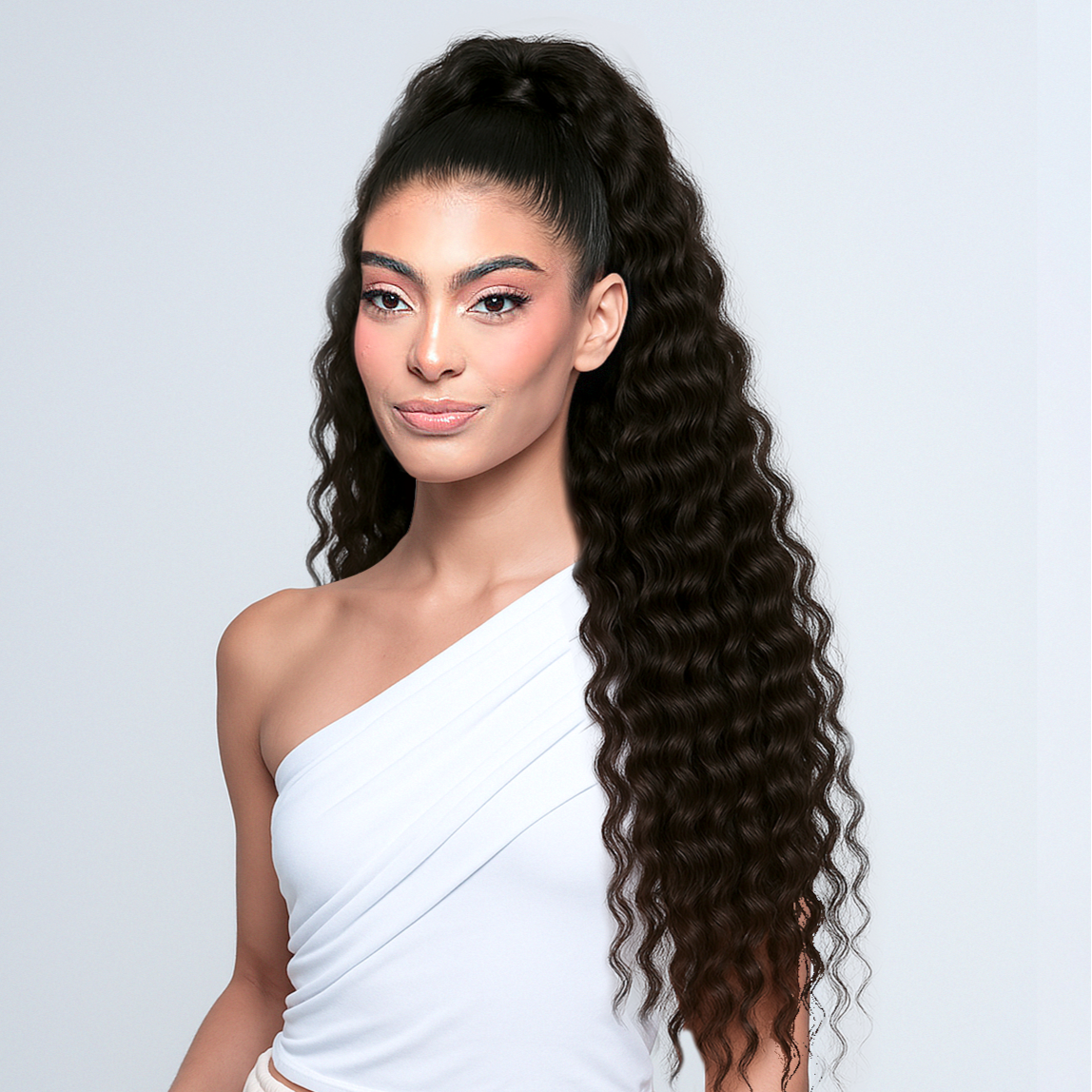Rich Black Deep Wave Premium Drawstring Ponytail Extension