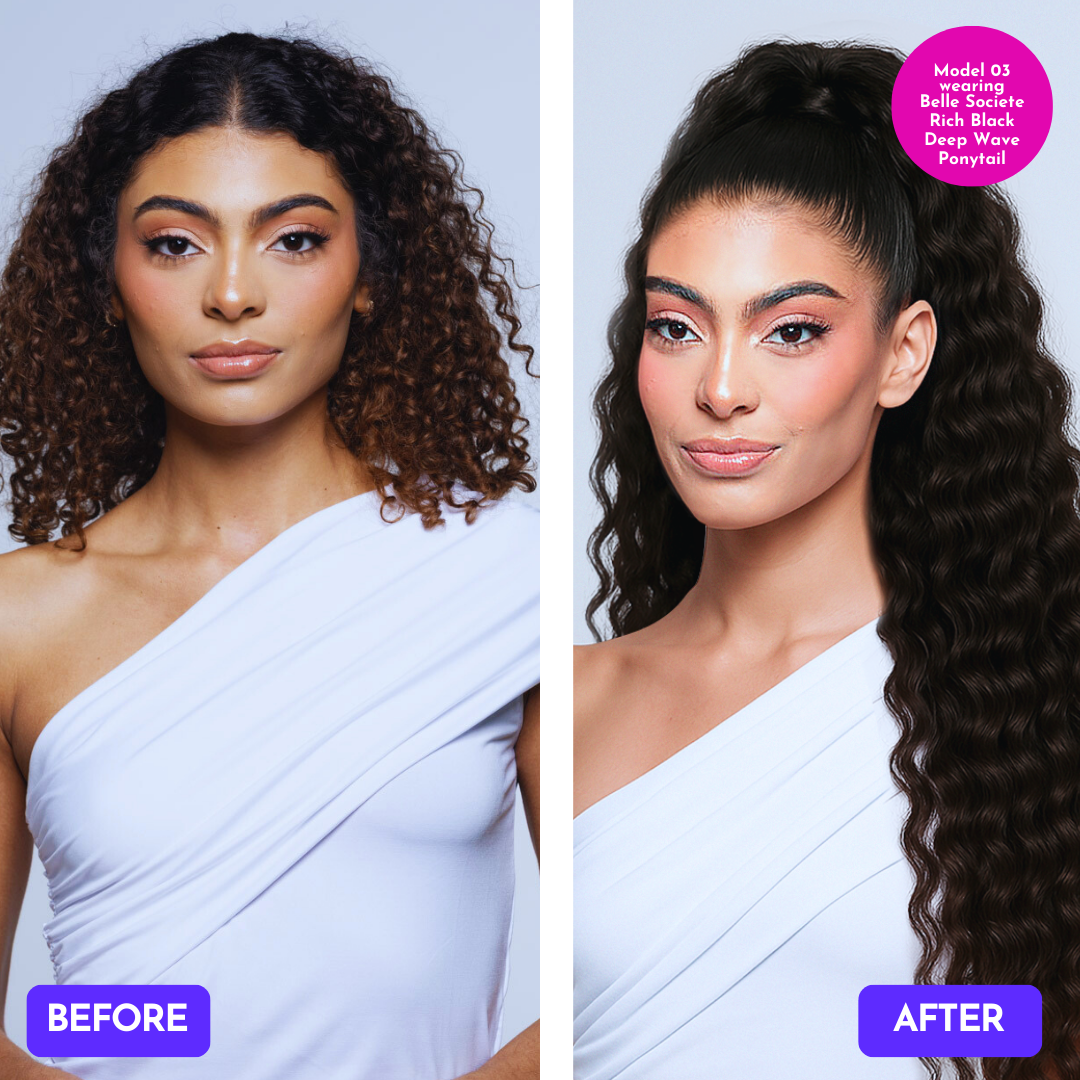 Rich Black Deep Wave Premium Drawstring Ponytail Extension