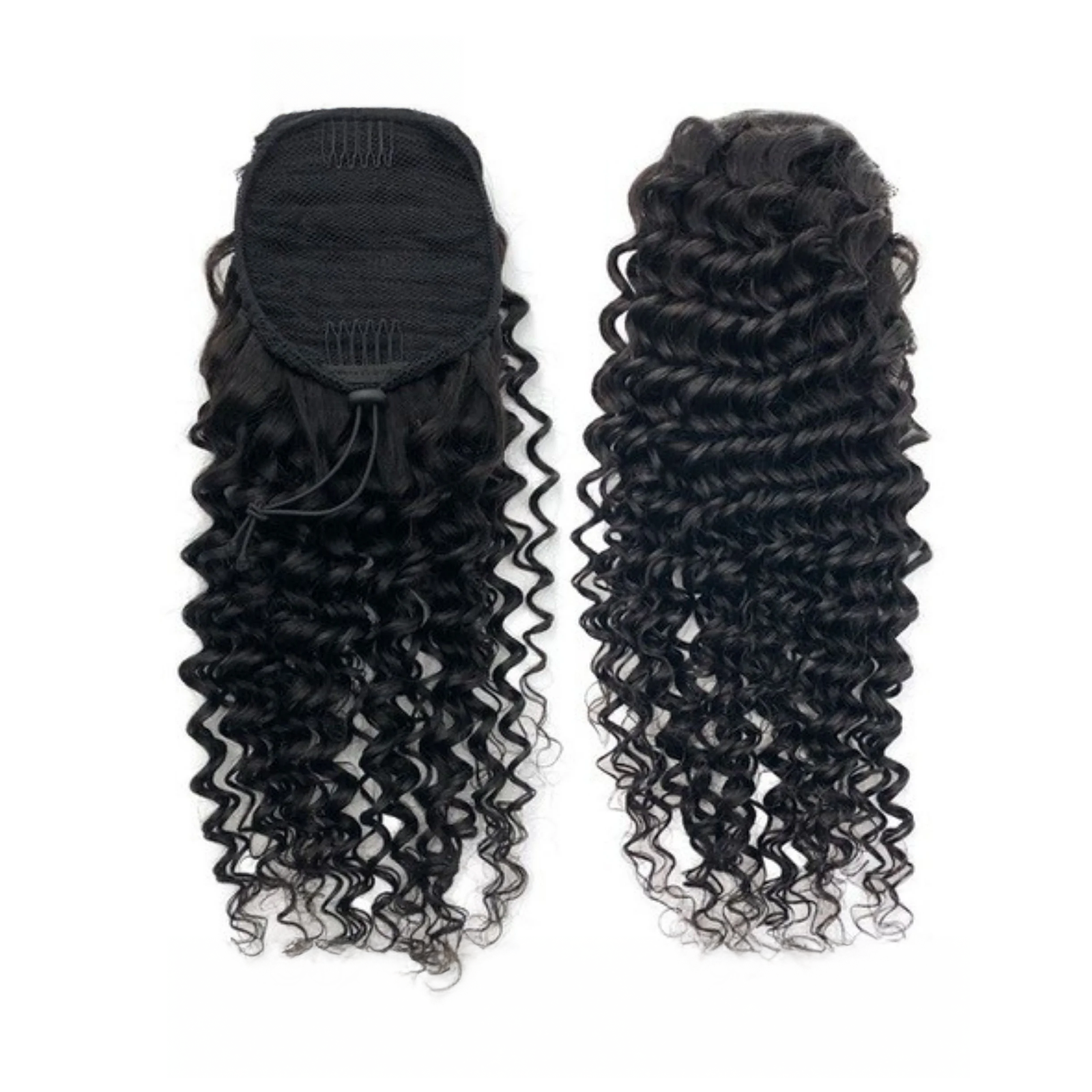 Rich Black Deep Wave Premium Drawstring Ponytail Extension