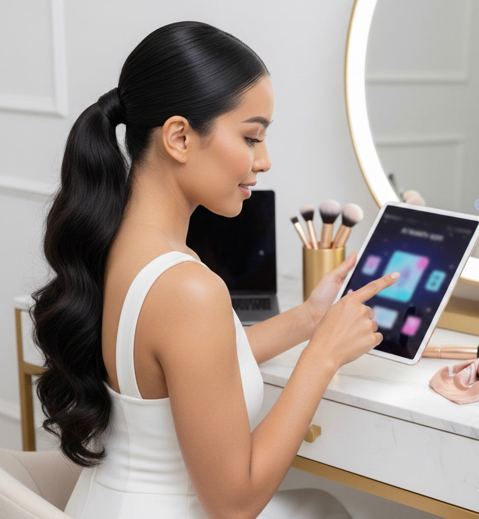 15 AI Photoshoot Prompts for Flawless Holiday Glam (Featuring Belle Société Ponytails + Extensions)