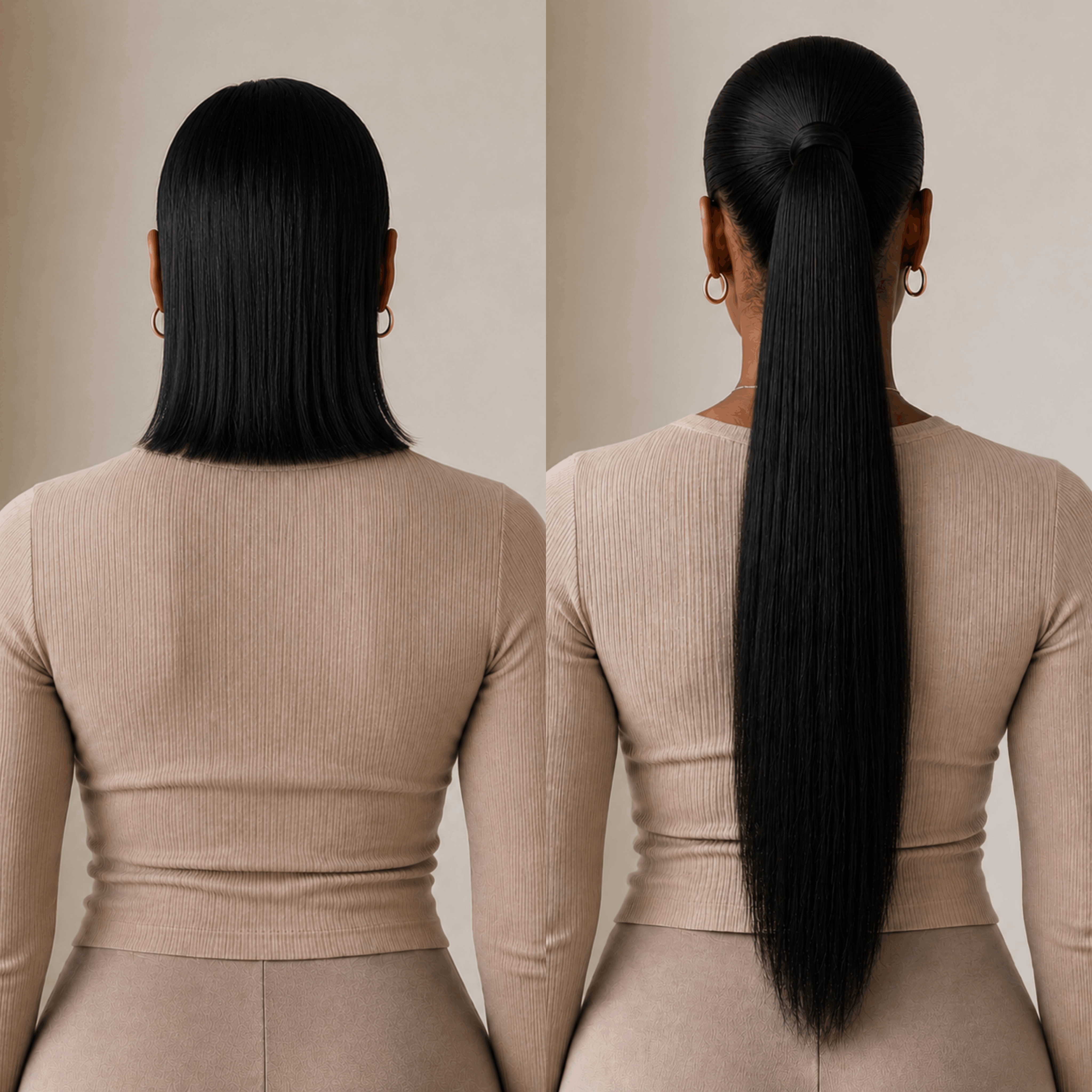 Rich Black Straight Premium Drawstring Ponytail Extension