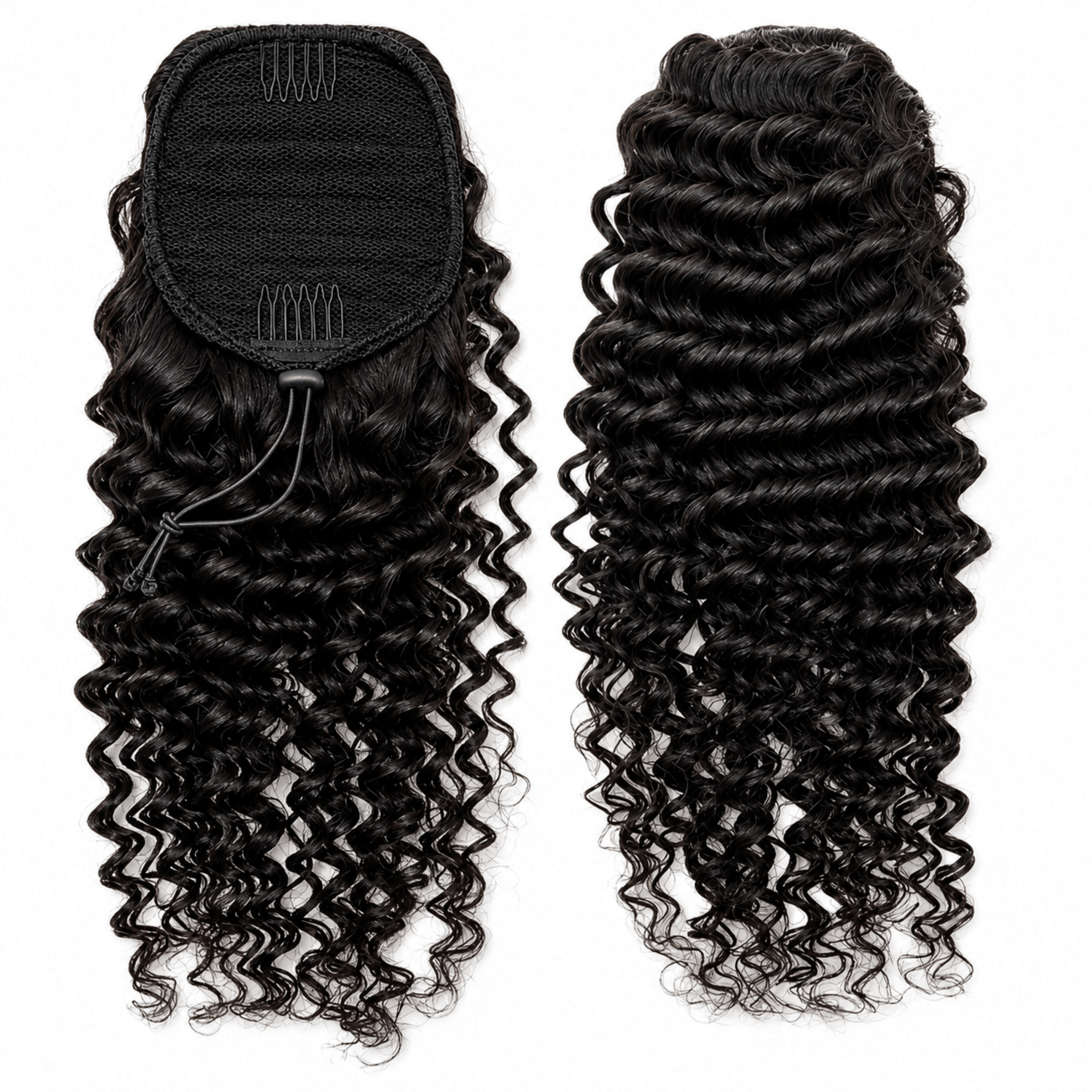 Rich Black Deep Wave Premium Drawstring Ponytail Extension