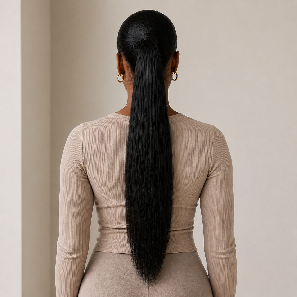 Rich Black Straight Premium Drawstring Ponytail Extension