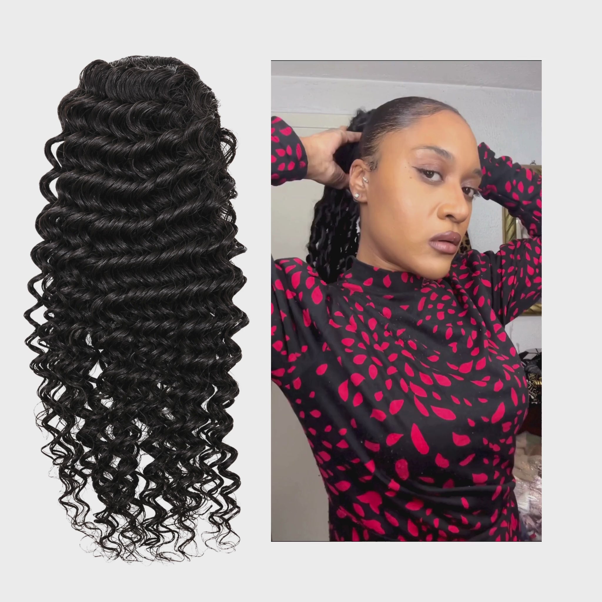 Rich Black Deep Wave Premium Drawstring Ponytail Extension