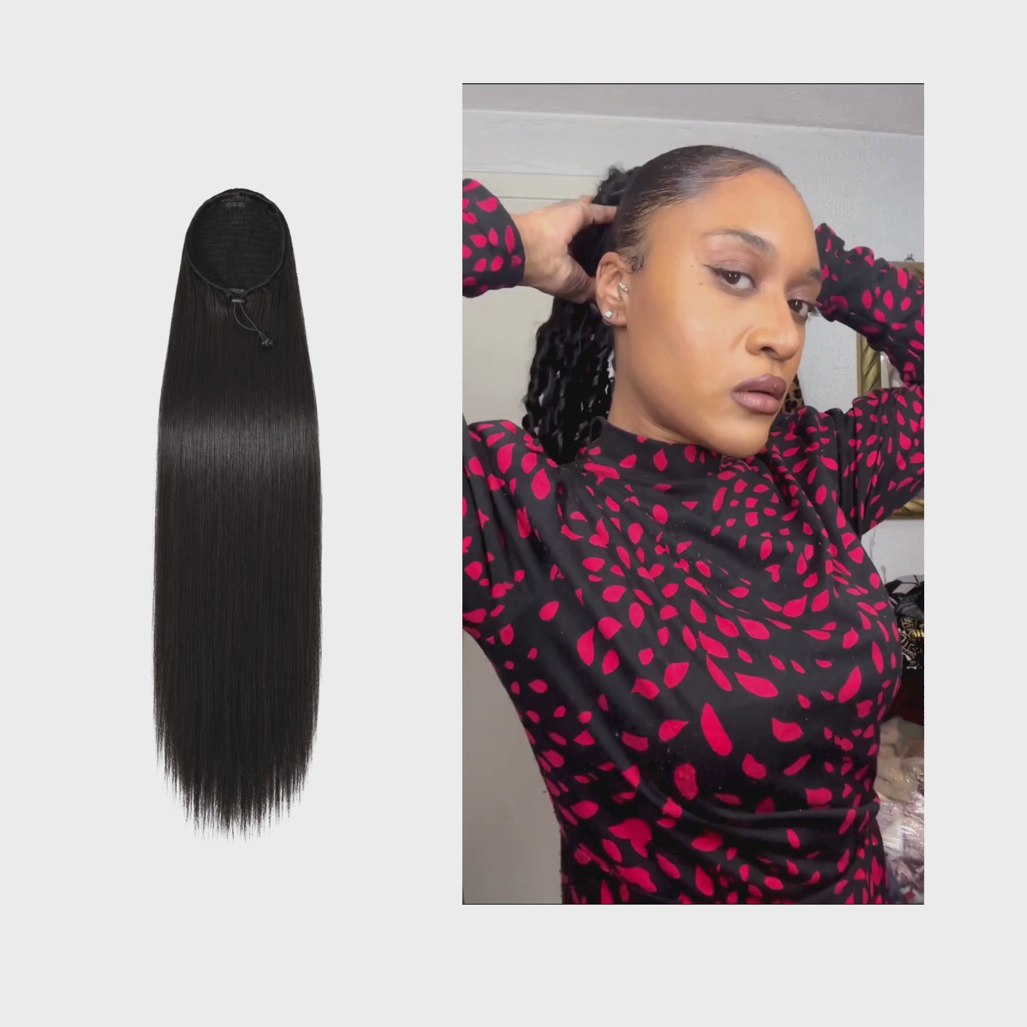 Rich Black Straight Premium Drawstring Ponytail Extension